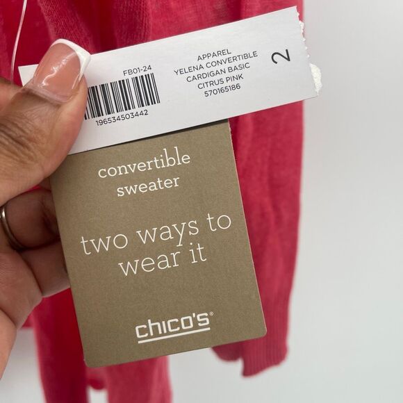 Chico’s Yelena Convertible Open Front Tie Cardigan Sweater Size 2, Large, NWT - Picture 4 of 11